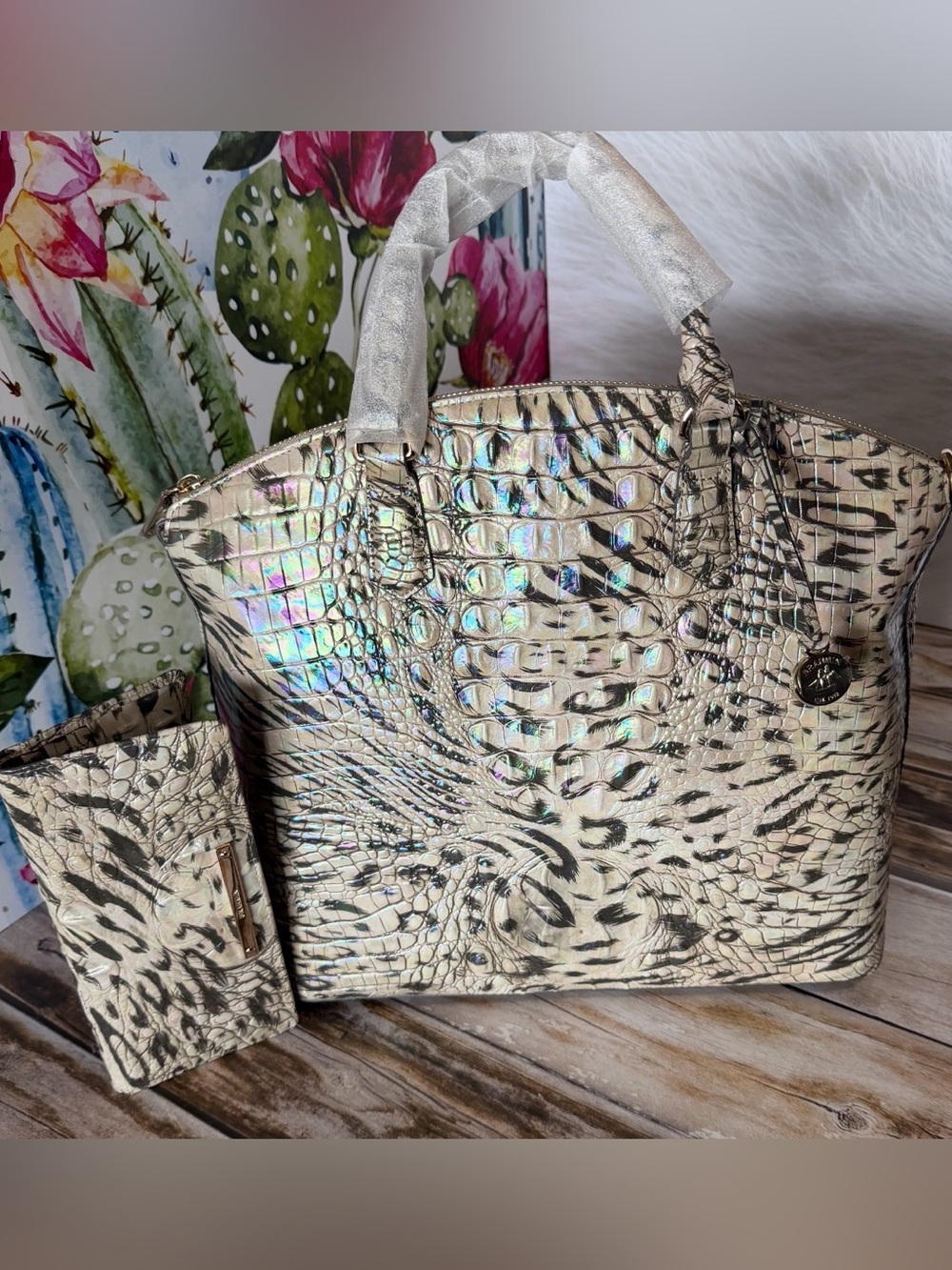 Last 1 NWT BRAHMIN LARGE DUXBURY OBSESSION Animal Print & Wallet Leopard Cheetah - Picture 8 of 16